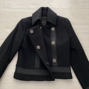 Pink Tartan Midnight Navy Wool Coat w/ Grosgrain Trim